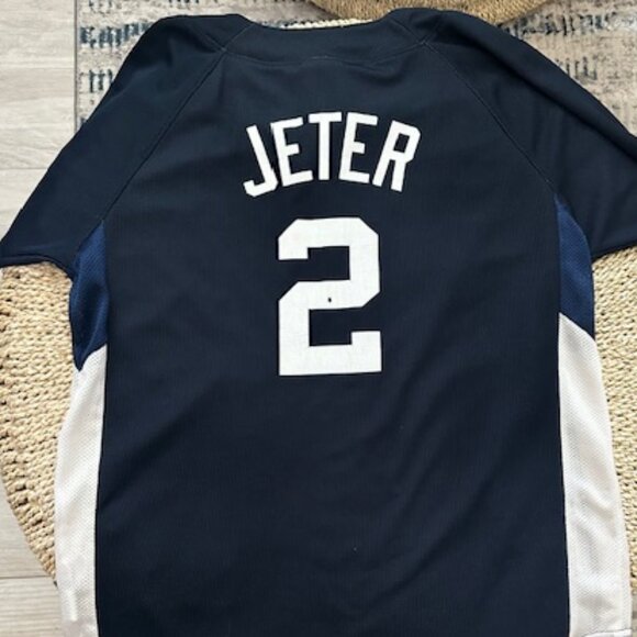NY Yankees Navy and White Derek Jeter, #2 Baseball Jersey, Youth Large - Picture 2 of 8